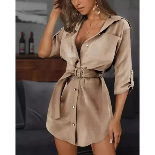 Lace-Up Cardigan Shirt Dress – Versatile & Chic