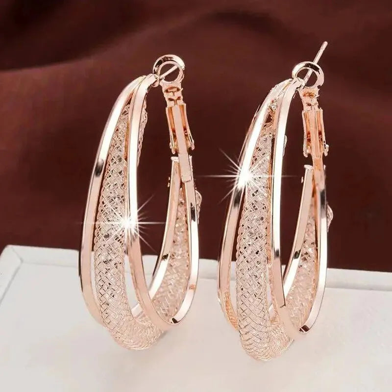 Crystal Stone Twisted Metal Hoop Earrings