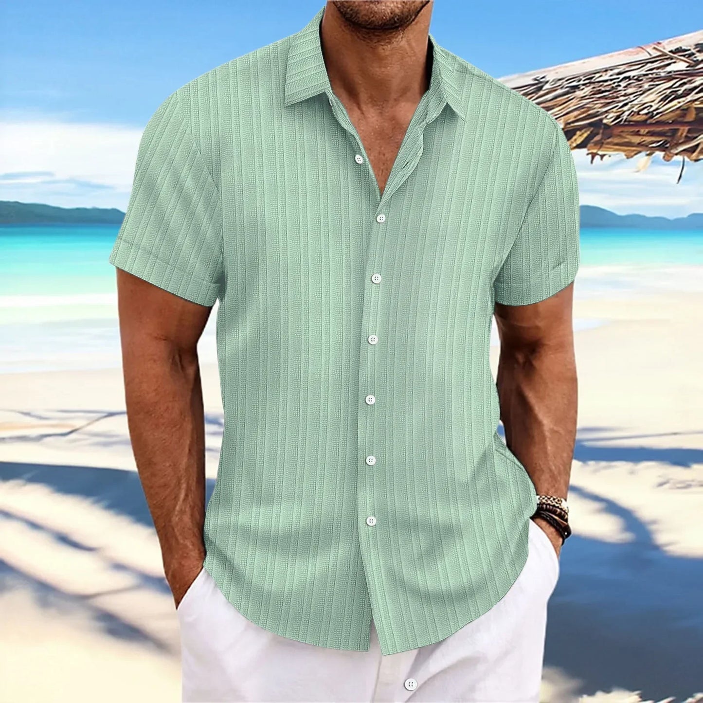 Men's High-Quality Lightweight Striped Short-Sleeved Shirt – Luxury Fashion for Effortless Style