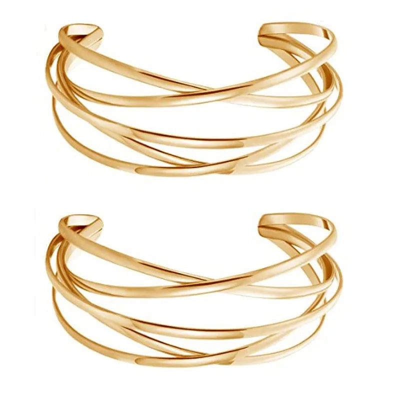 Gold-Plated Metal Wire Hollow Open Cuff Bracelet – Vintage Luxury Design