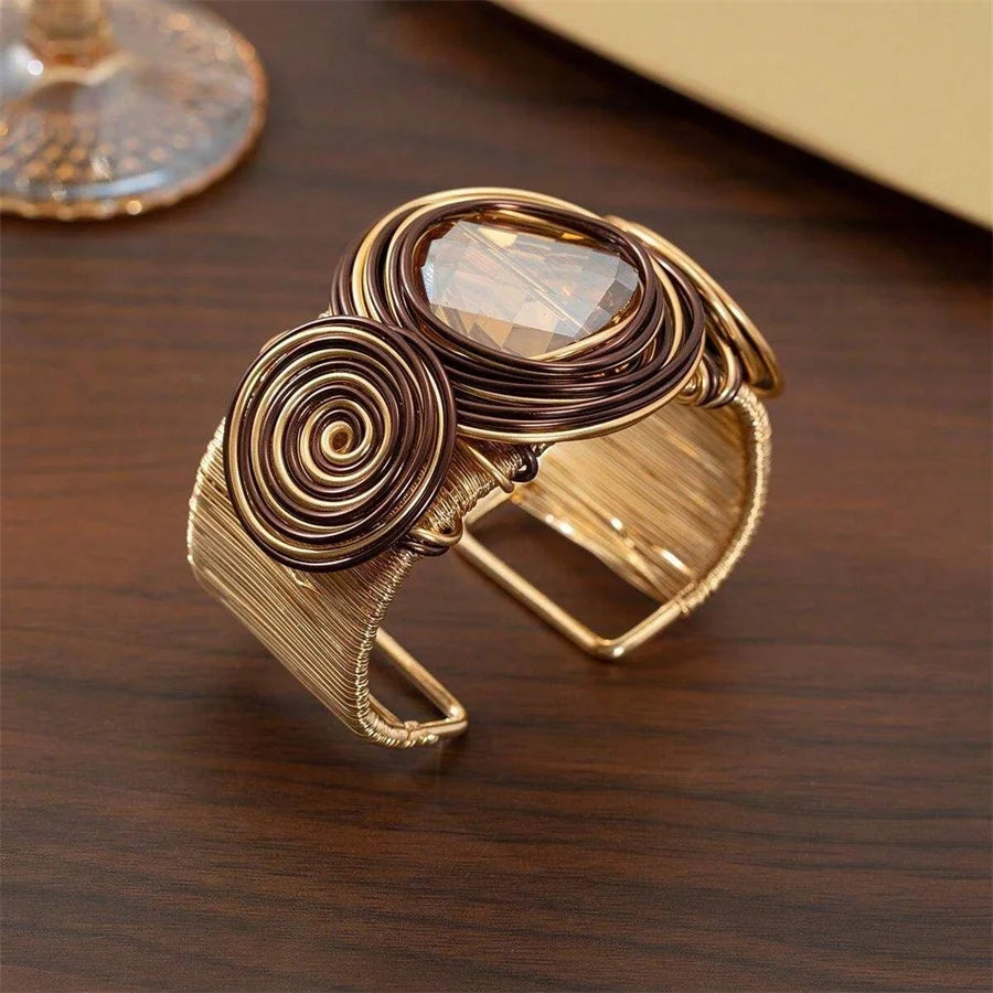 Exaggerated Metal Wire Winding Cuff Bracelet with Rhinestone