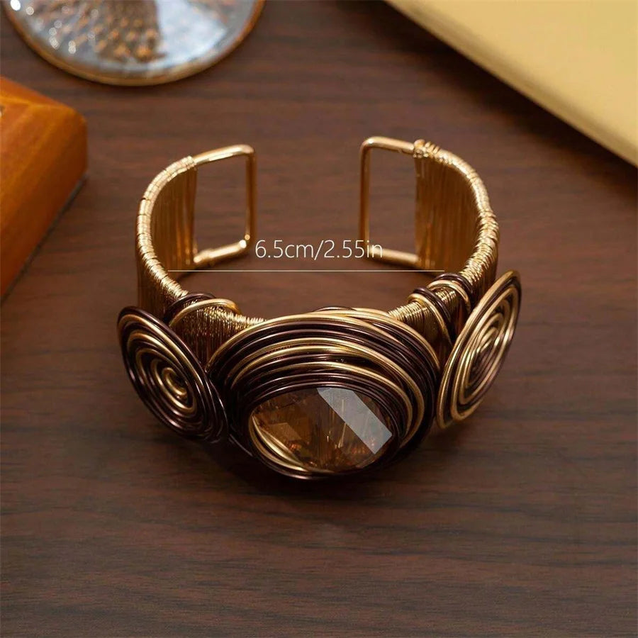 Exaggerated Metal Wire Winding Cuff Bracelet with Rhinestone