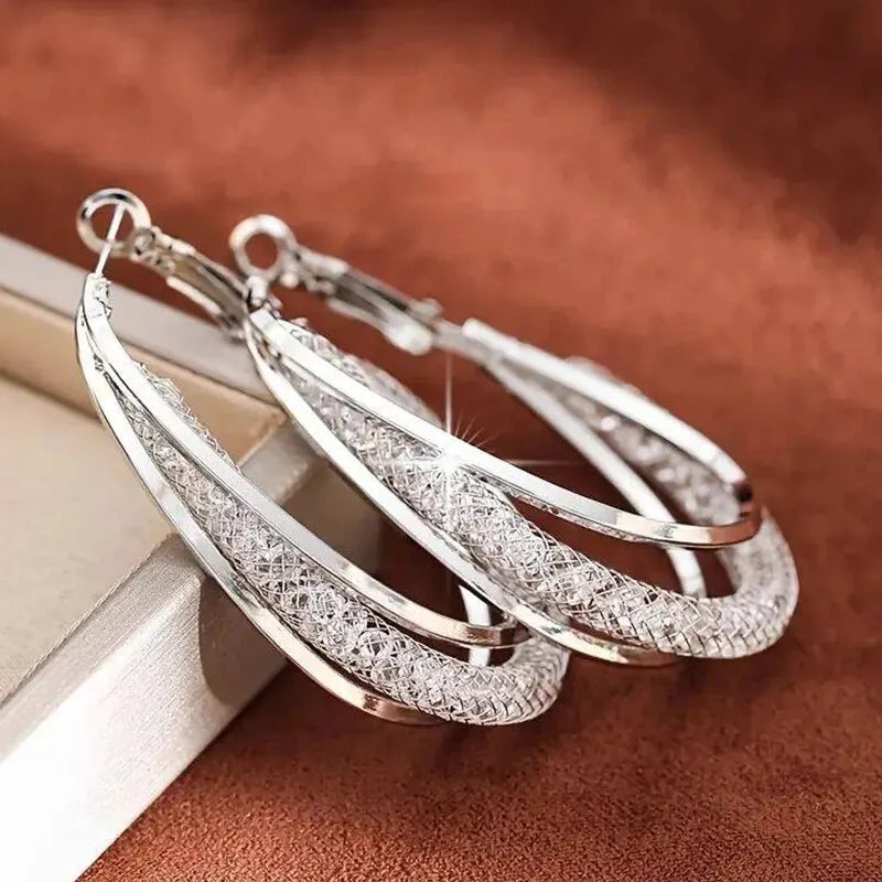 Crystal Stone Twisted Metal Hoop Earrings