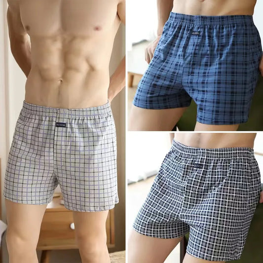 Men’s Plaid Cotton Boxer Shorts – High-Waisted Underwear